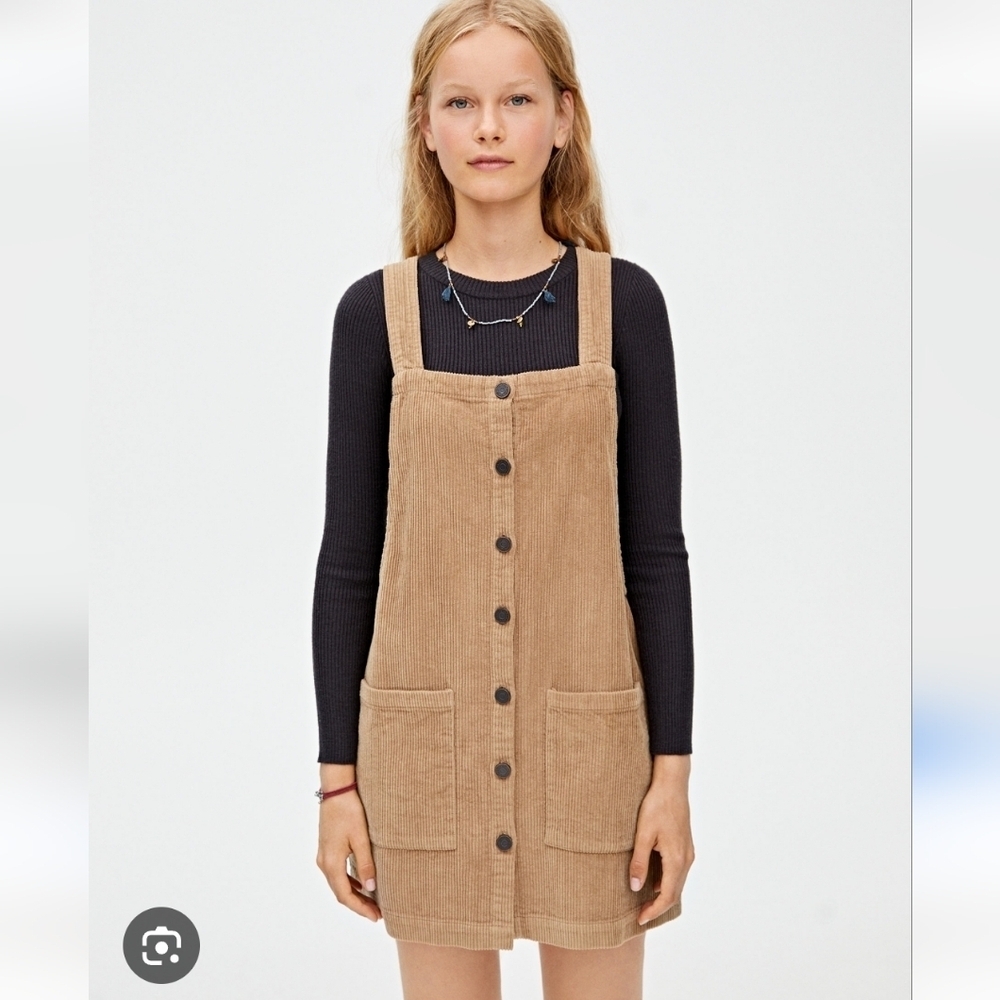NWOT Pull&Bear Pull & Bear Corduroy Overall Dress Skirt Jumper Tan Size S